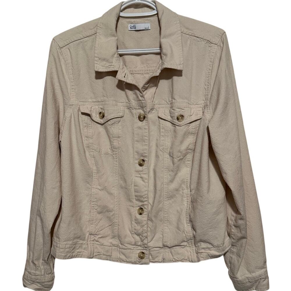 Croft & Barrow Women's Beige Trucker Style Jacket Front & Side Pockets Size L
